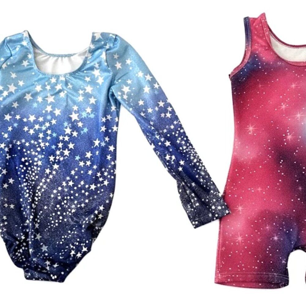Girls Sparkle Gymnastics Leotards & Biketards – Sizes 7-10